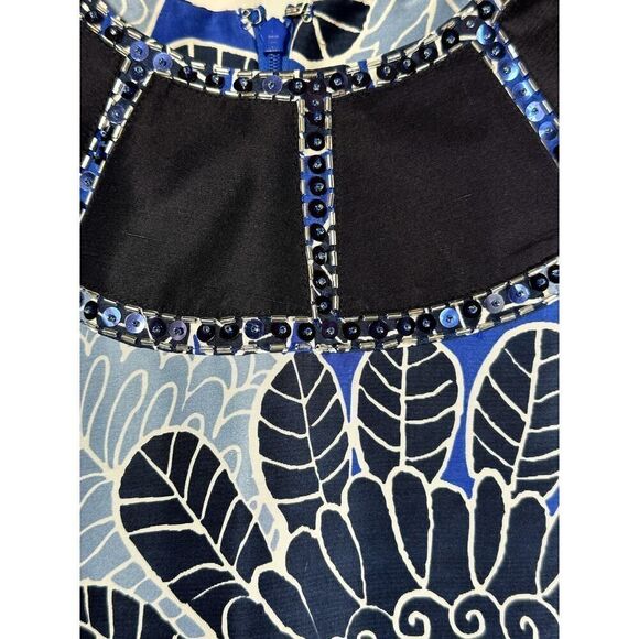 TORY BURCH Women's Silk Beaded Floral Sleeveless Shift Dress Blue Size 4 - Picture 4 of 11